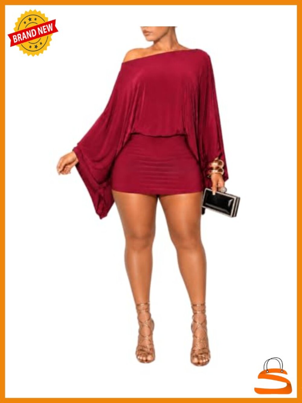 Women Off Shoulder Mini Dress Batwing Long Sleeve Party Cocktail Bodycon